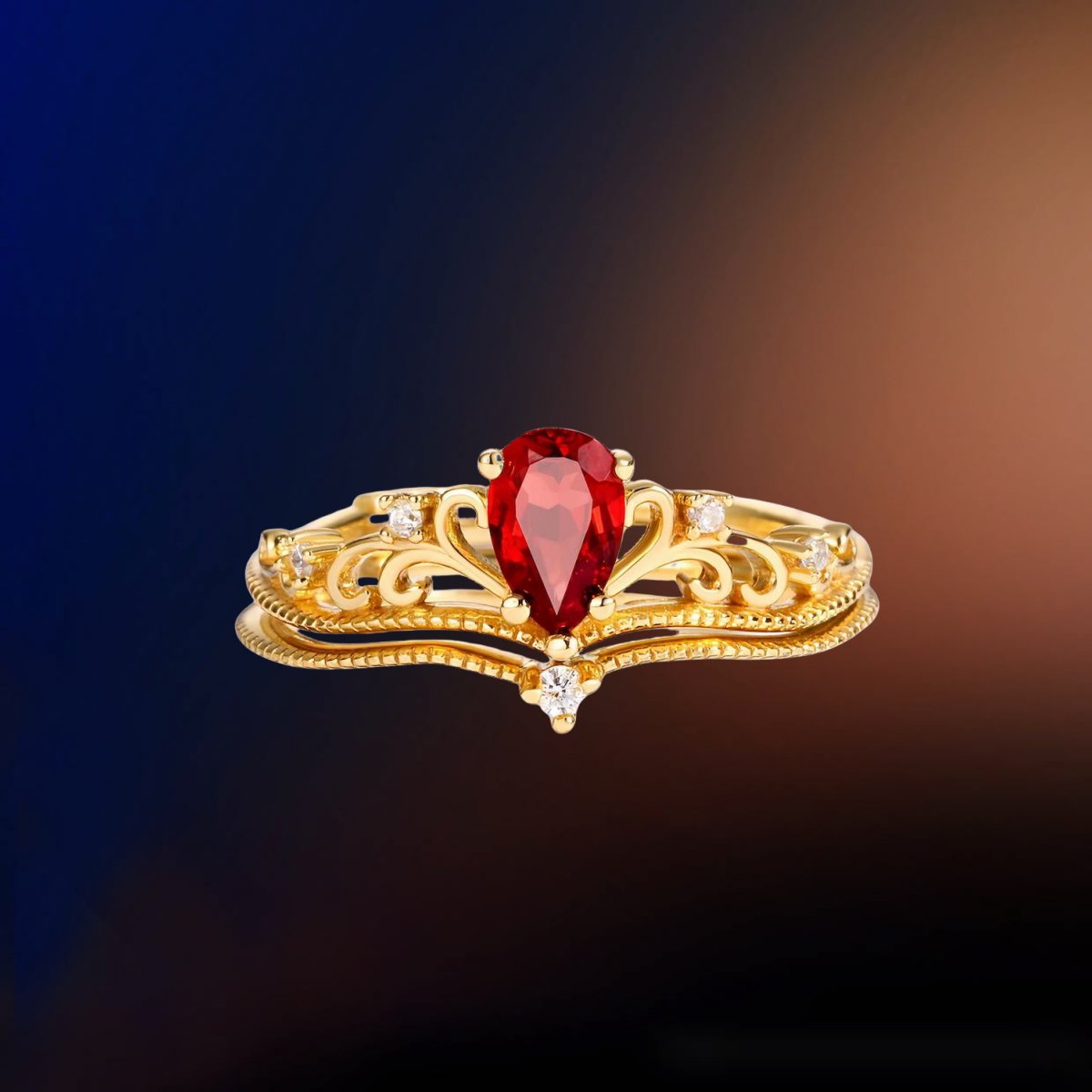 Woman wearing Minerva Garnet Jewelry, the gemstone glowing with warmth and strength.