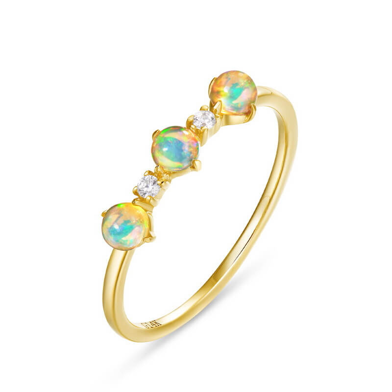 Cabochon Round Cut Natural Opal Three Stone Ring Gift For Girls - Minerva Jewelry