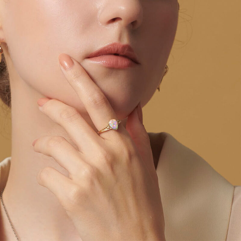 Carved Gold Opal Ring