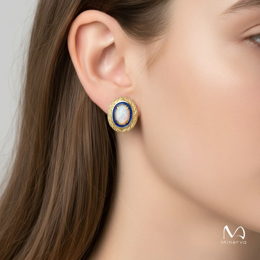 Gold Vintage Style Opal Stud Earrings