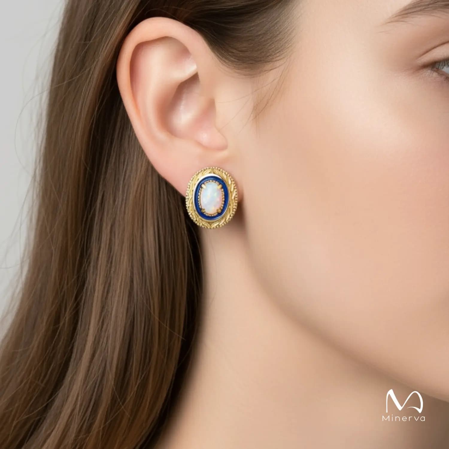 Gold Vintage Style Opal Stud Earrings