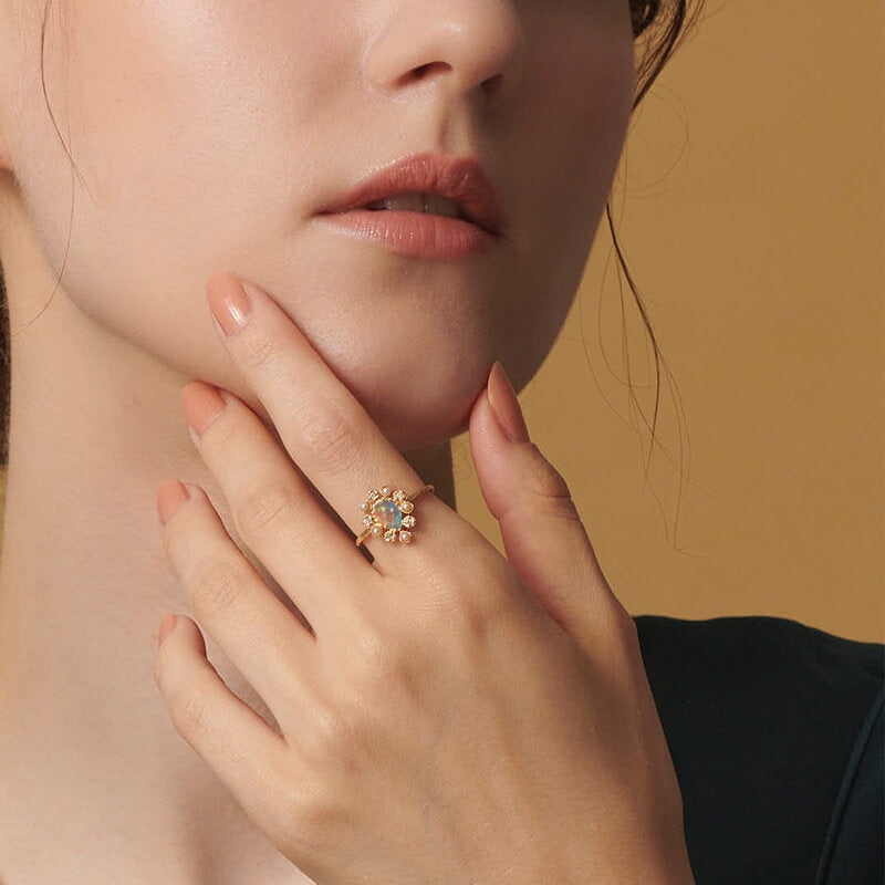 Pear Shaped Lab Opal Ring Promise Ring For Her - Minerva Jewelry