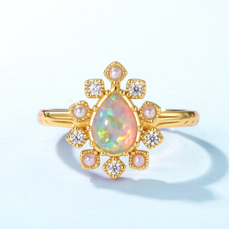 Pear Shaped Lab Opal Ring Promise Ring For Her - Minerva Jewelry
