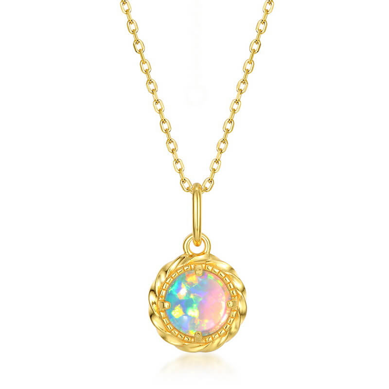 Round Gold Opal Pendant - Minerva Jewelry