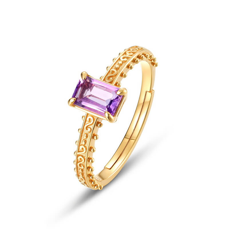 Vintage-inspired amethyst ring celebrating intimacy and reflection, designed by Minerva Jewelry.