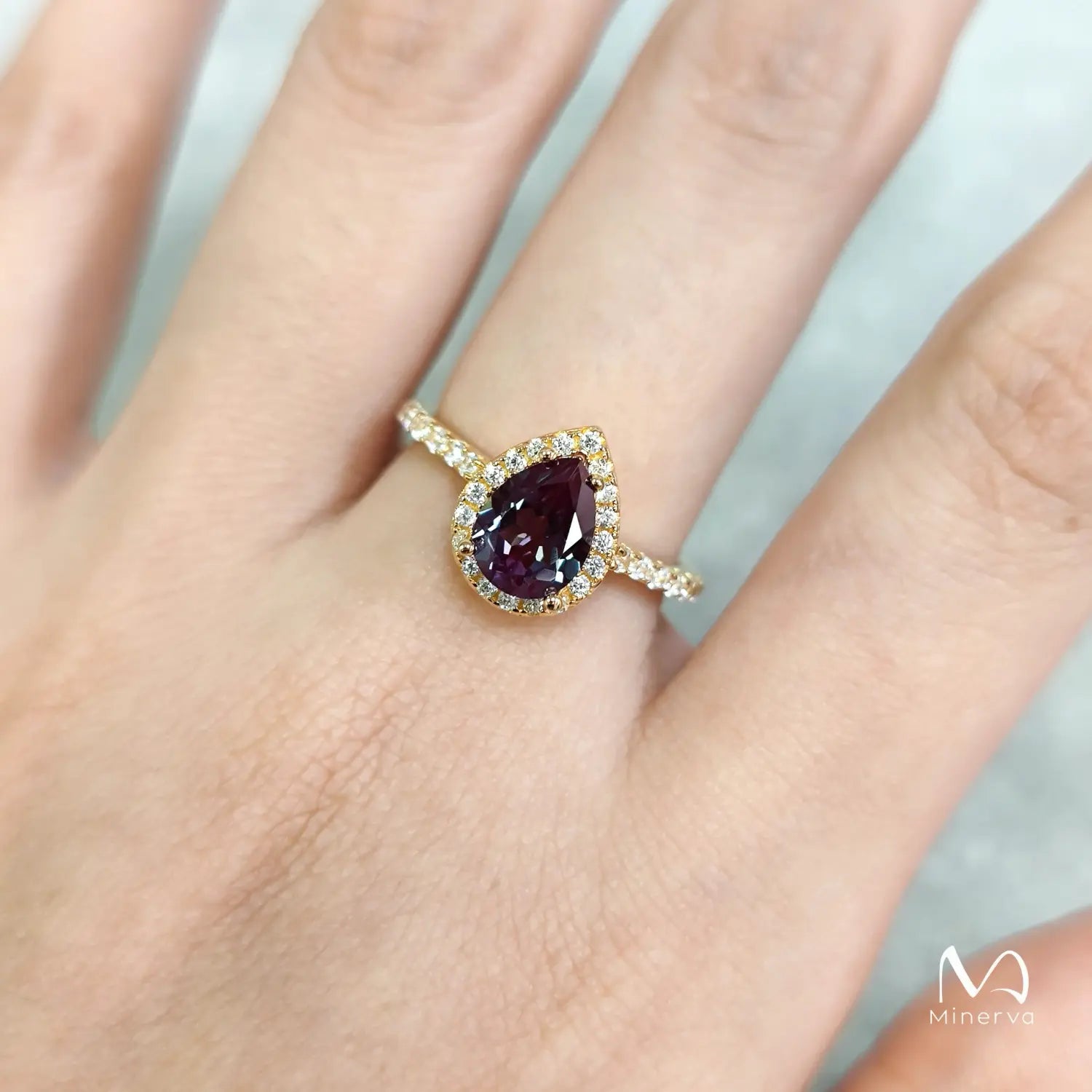 Aurora Elegant Pear Alexandrite Engagement Ring