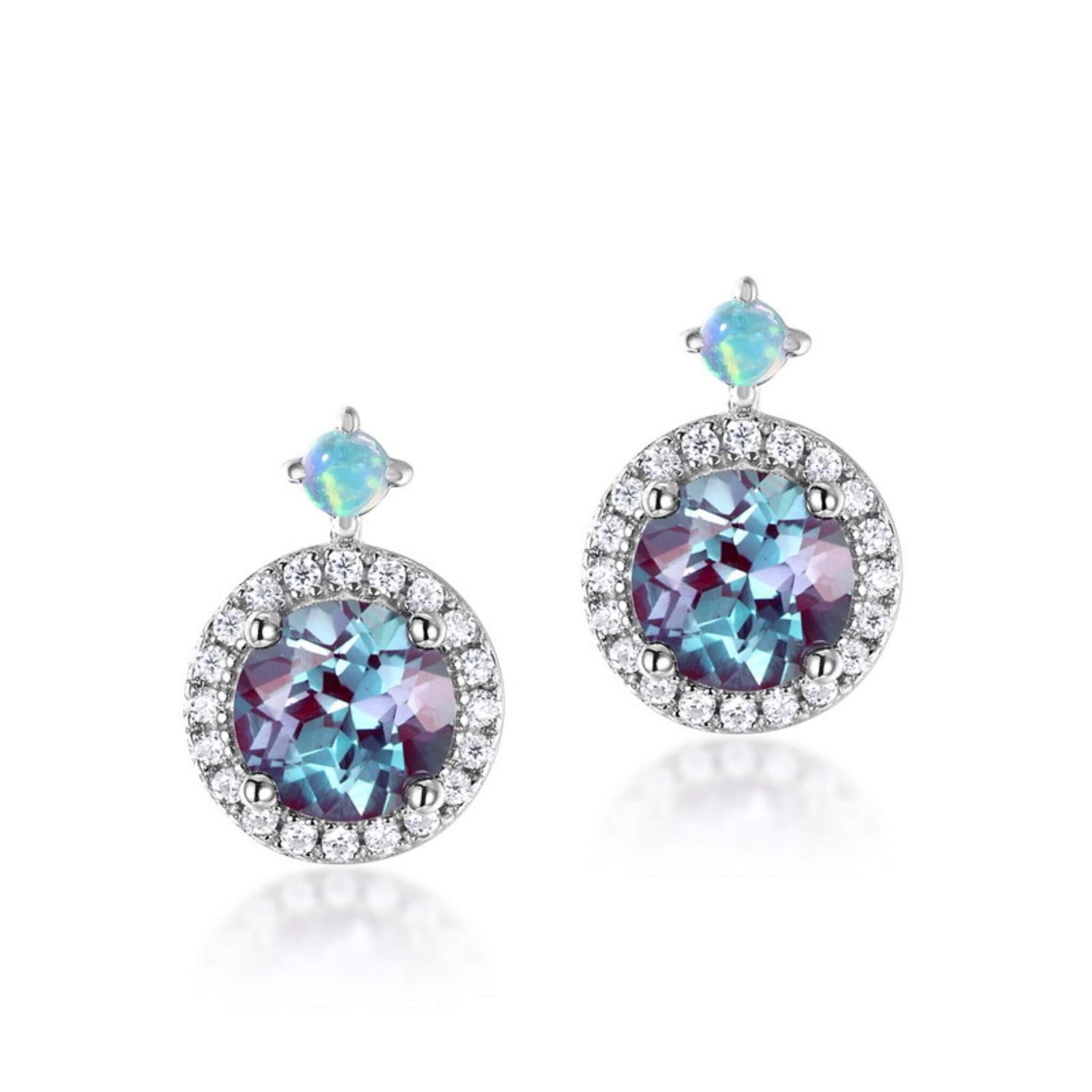 Alexandrite gemstone earrings reflecting light and transformation with serene colour play by Minerva Jewelry.