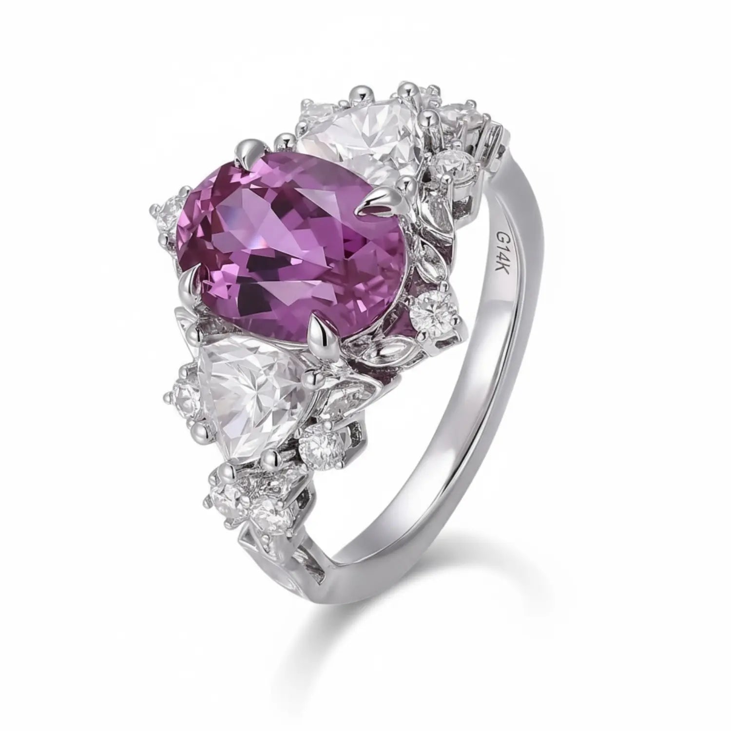 Amethyst engagement ring symbolising gratitude and spiritual balance by Minerva Jewelry.