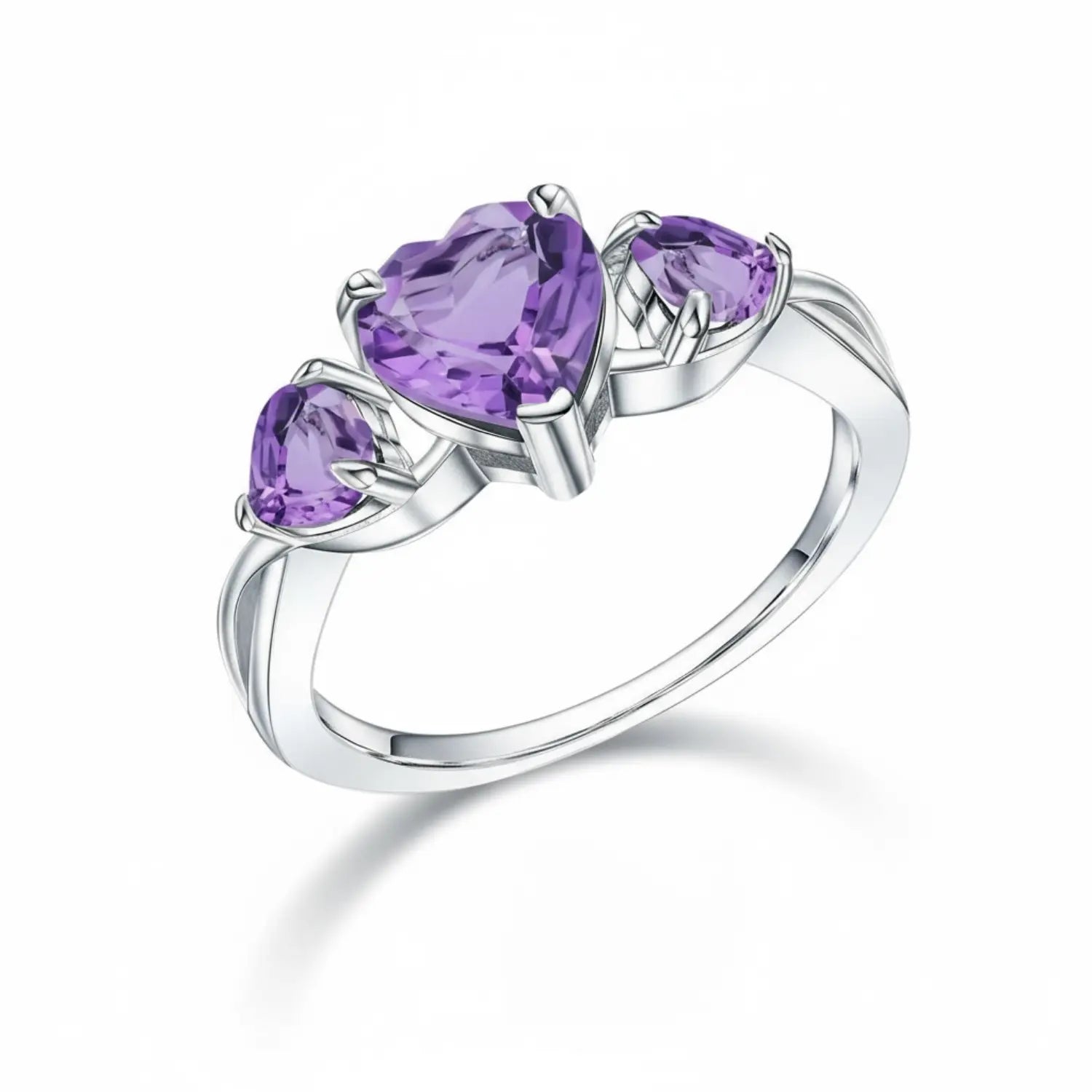 Heart-shaped amethyst ring representing love and emotional balance by Minerva Jewelry.