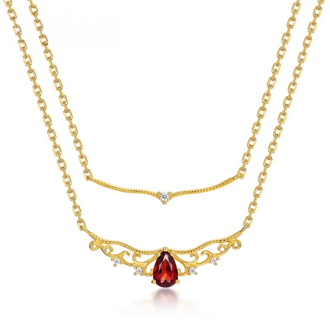 Layered garnet necklace designed for January birthstone energy of passion and renewal.