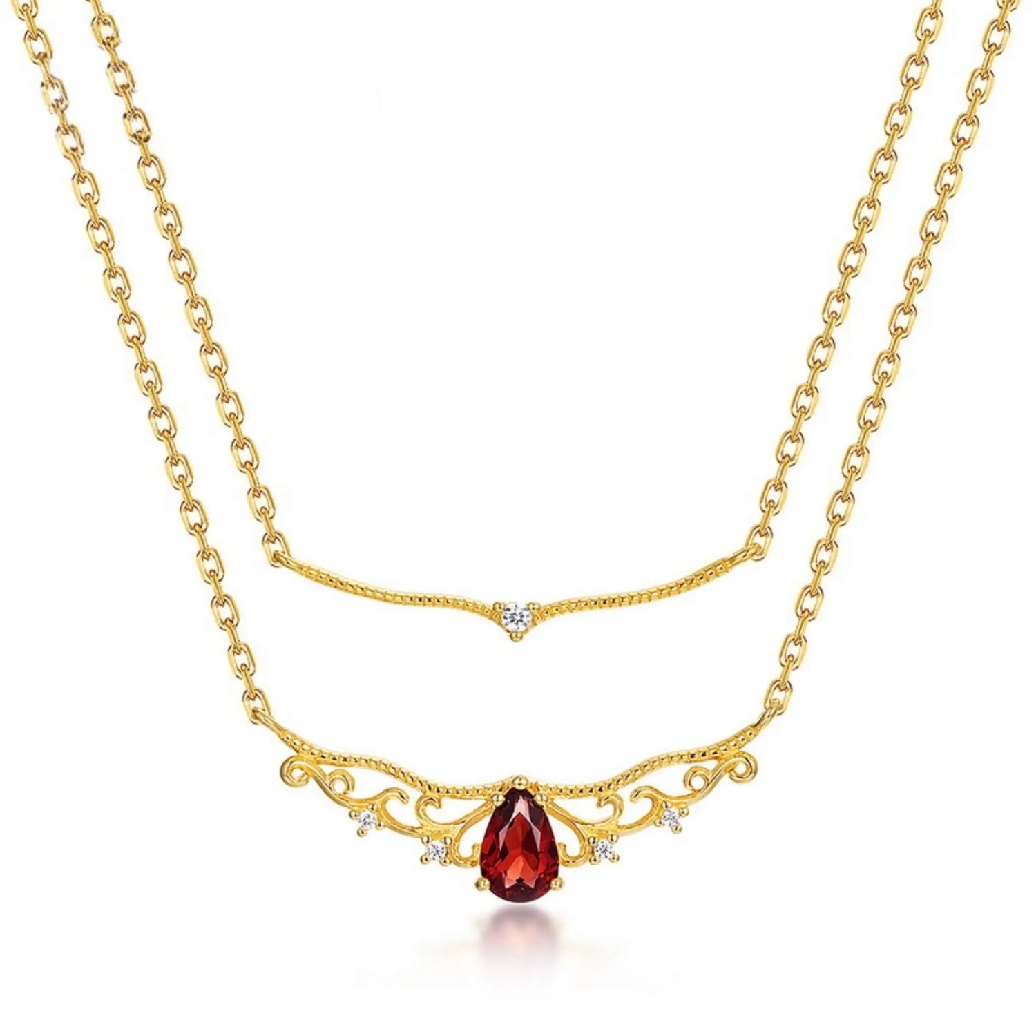 Layered garnet necklace designed for January birthstone energy of passion and renewal.