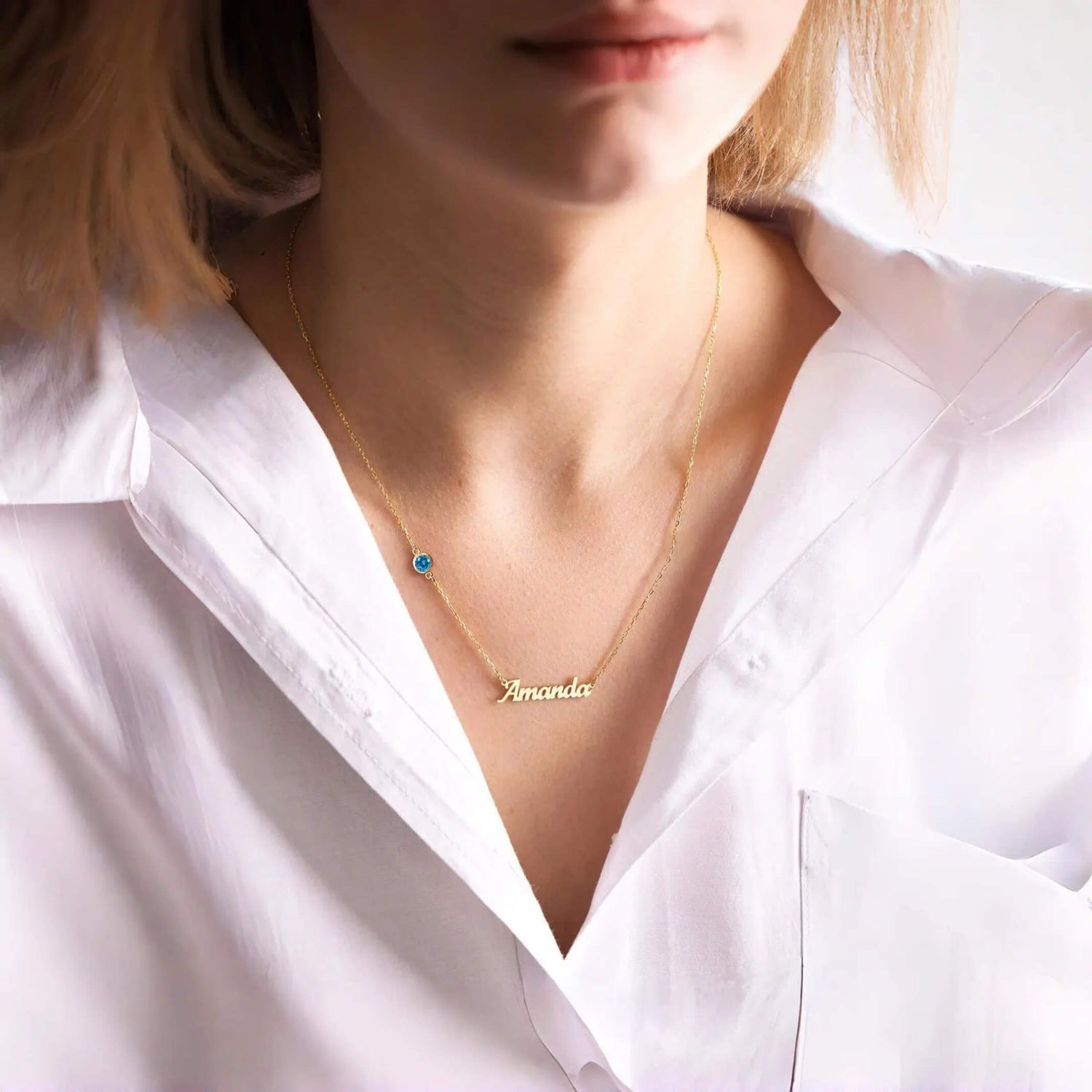 Birthstone Name Necklace - Minerva Jewelry
