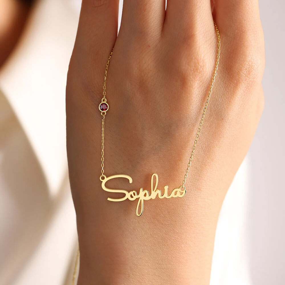 Birthstone Name Necklace - Minerva Jewelry
