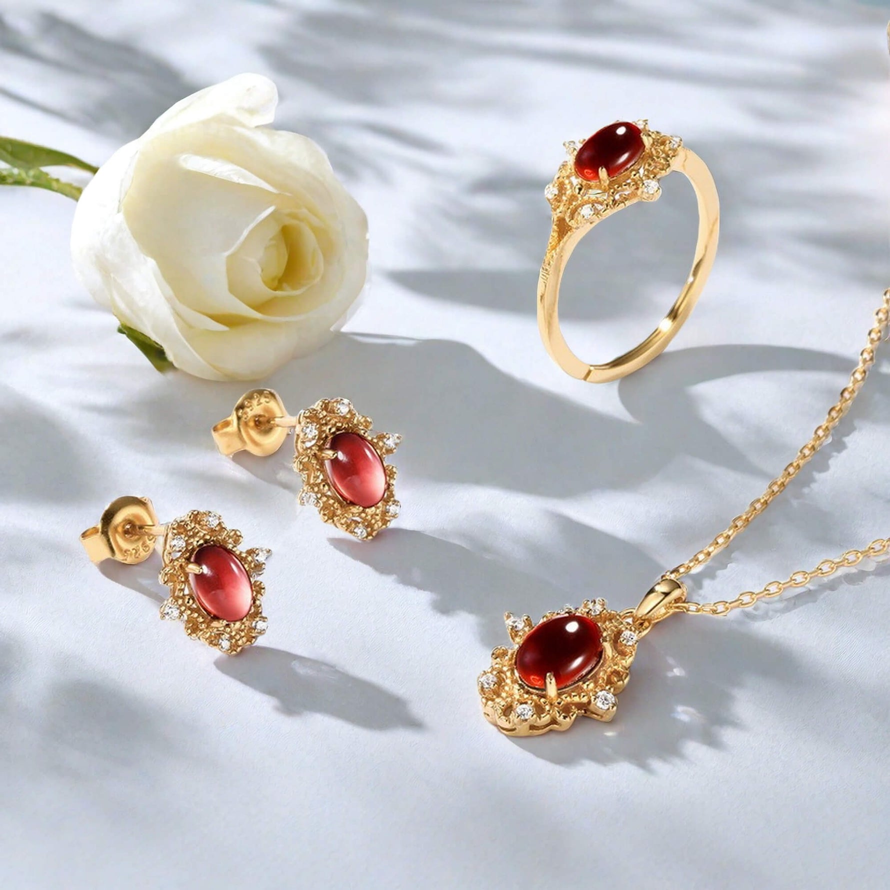Vintage Ruby Garnet Necklace - Gift Set - Minerva Jewelry