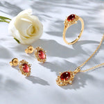 Vintage ruby garnet jewelry set symbolising passion and affection, crafted in gold by Minerva Jewelry.