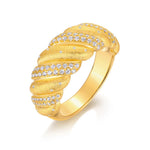 Gold Dome Ring - Micro-Pavé Waves