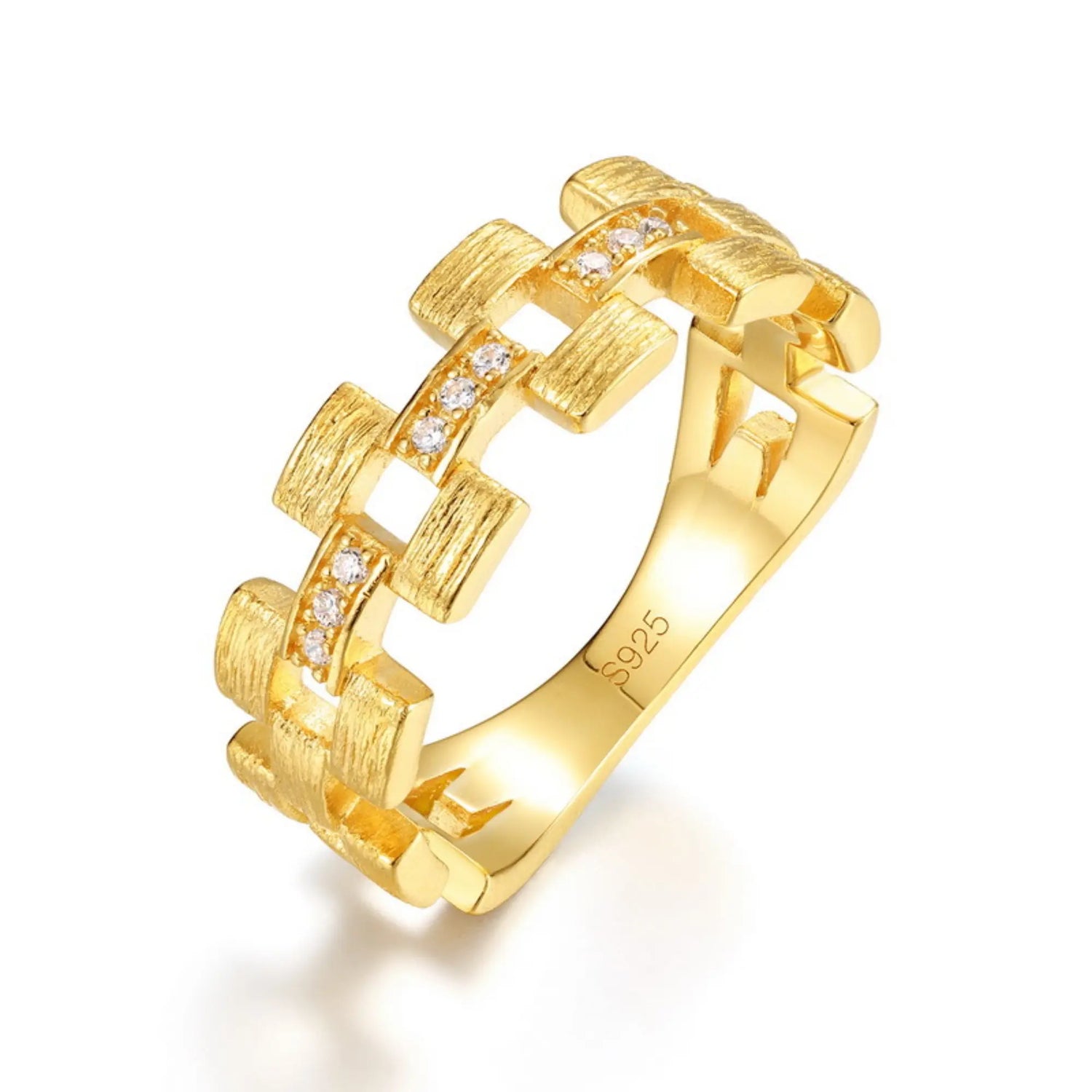 Geometric Link Ring - White Stone Accents