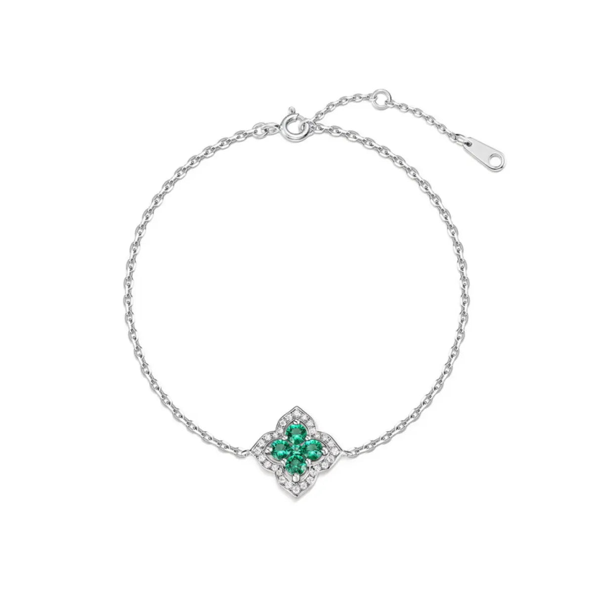 Emerald charm bracelet in sterling silver, crafted to inspire balance and beauty.