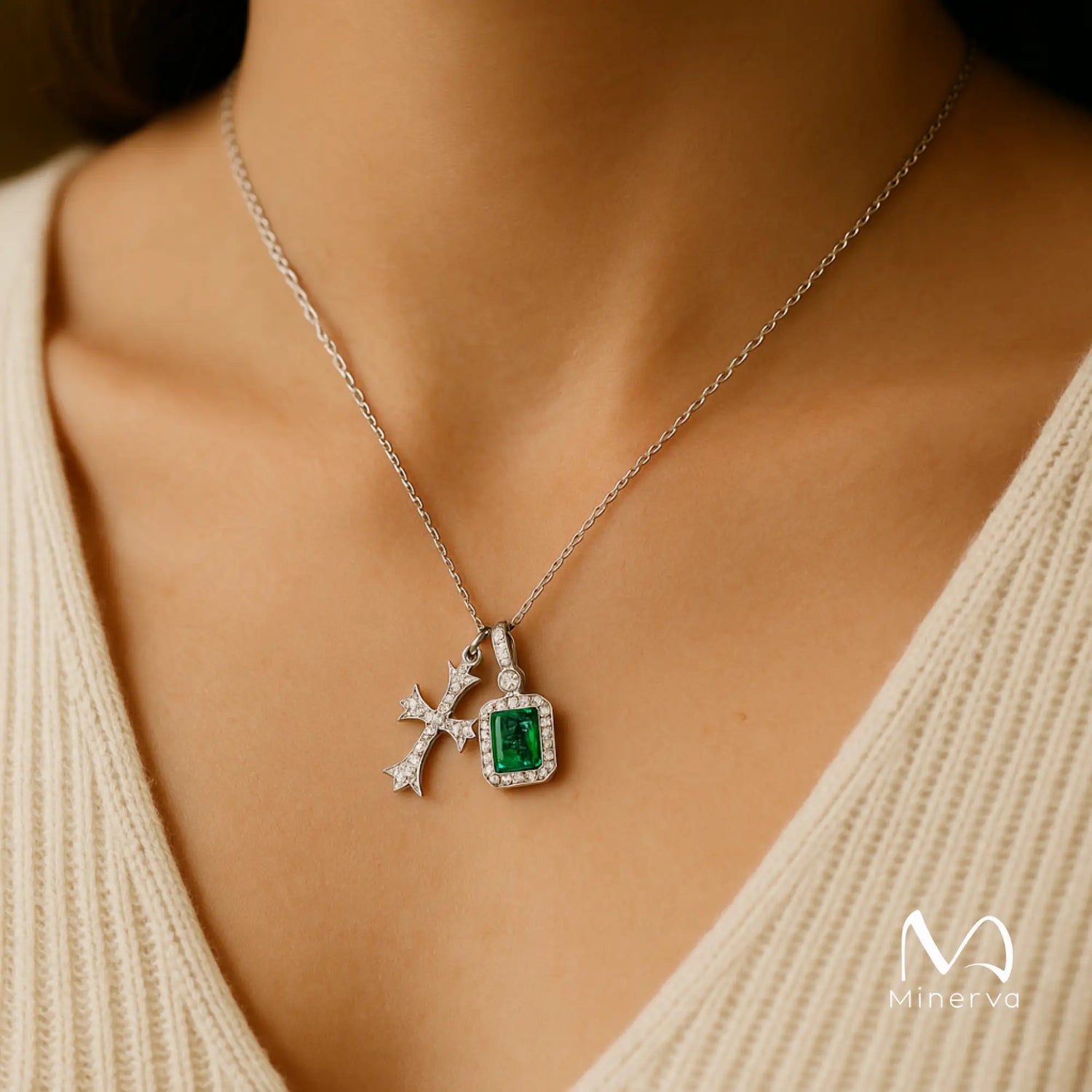 Emerald Jewelry Cross Necklace