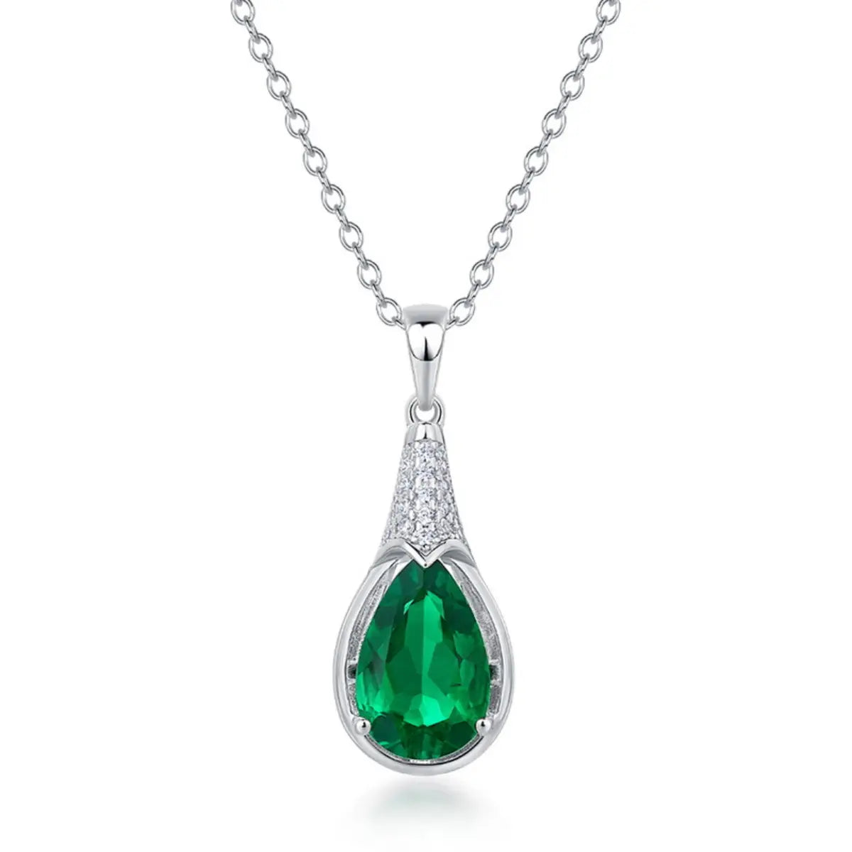Teardrop-cut emerald necklace radiating balance, harmony and emotional renewal.