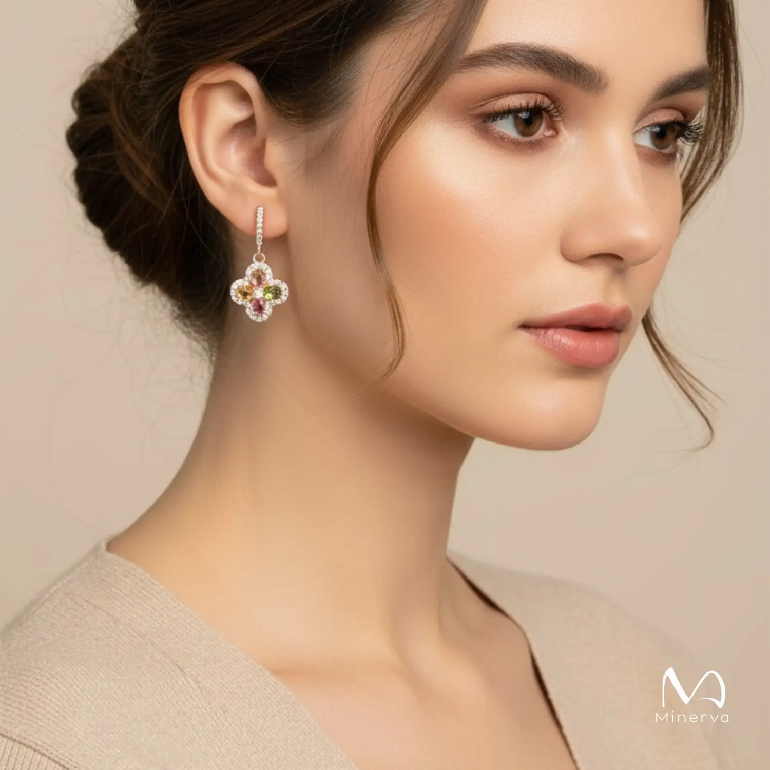 Tourmaline Four Leaf Clover Earring