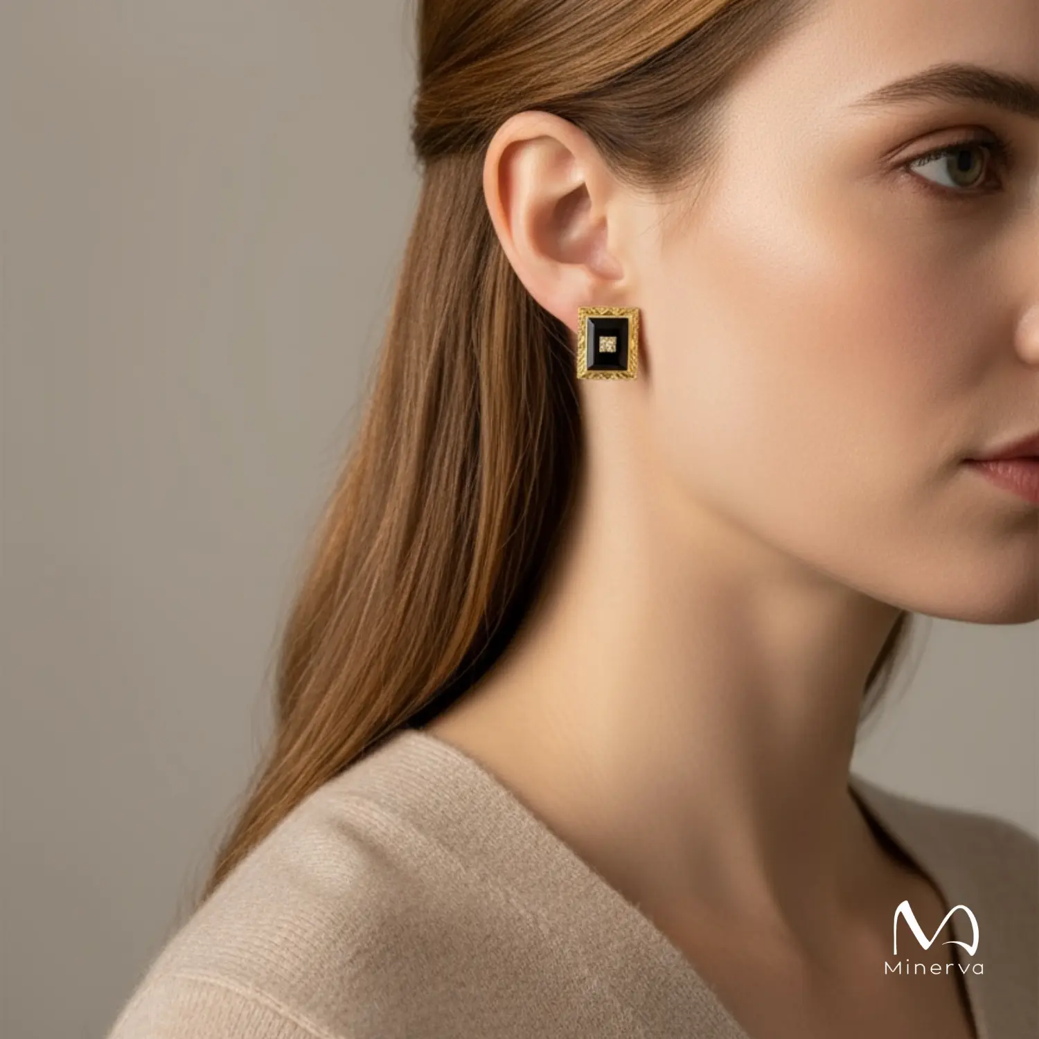 Geometric Black Onyx Earrings