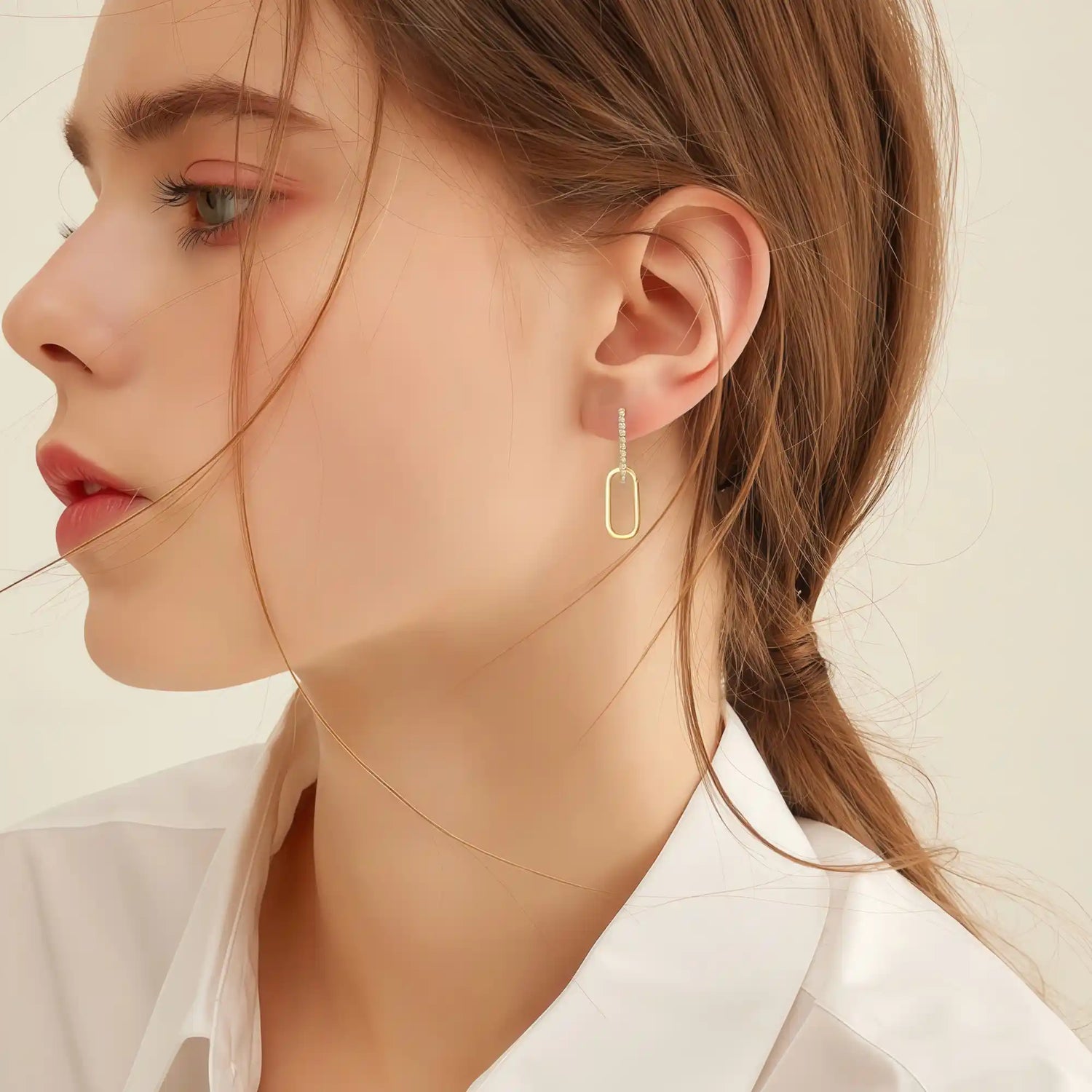 Geometric Moissanite Drop Earrings in Gold