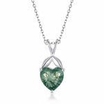 Heart-shaped moss agate jewelry necklace expressing compassion, healing and love.