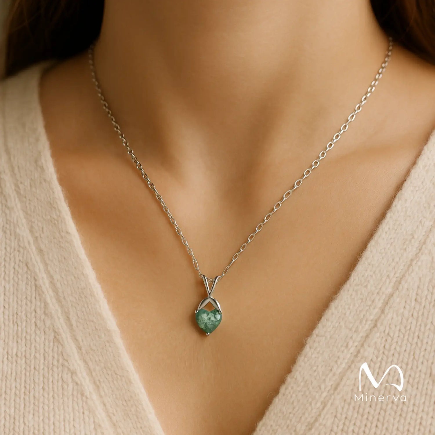 Heart Shaped Moss Agate Necklace