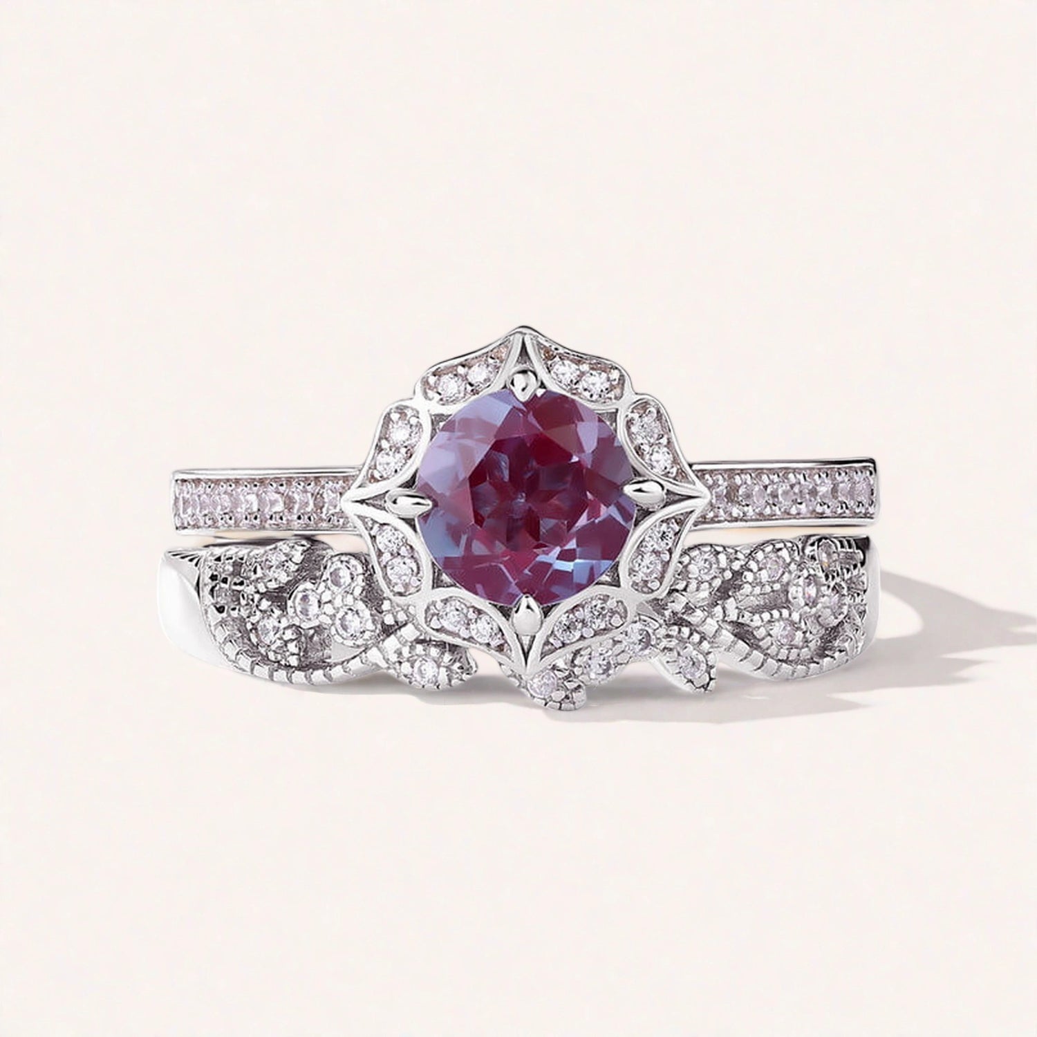 Japanese Vintage Court Style Alexandrite Ring Set