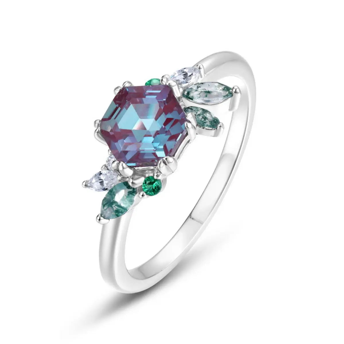 Lab-grown alexandrite ring in sterling silver, radiating clarity, harmony, and ethical brilliance.