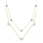 Double-layer turquoise and diamond jewelry necklace symbolising fortune and refined grace.