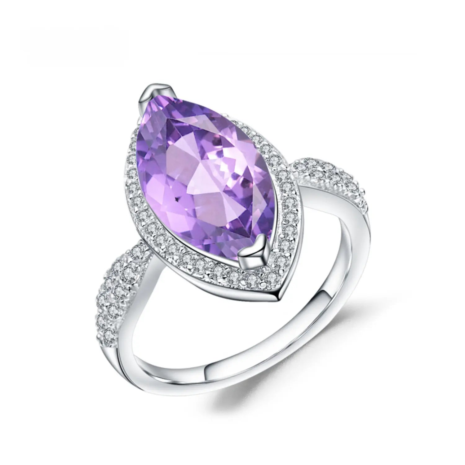 Marquise-cut amethyst ring in sterling silver, radiating elegance and intuition by Minerva Jewelry.