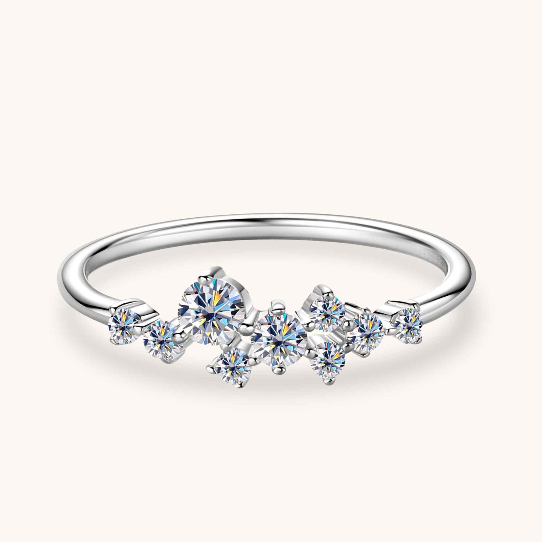 Silver moissanite jewelry ring representing quiet promise, strength and lasting affection.