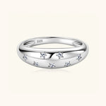 Silver moissanite jewelry ring representing simplicity, resilience and gentle radiance.