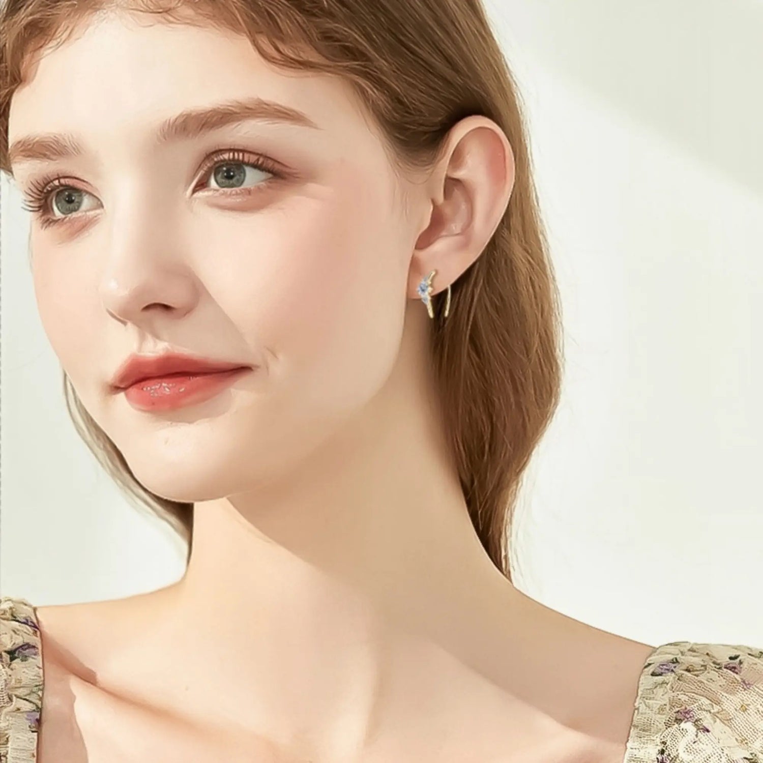 Three Stone Moissanite Hook Earrings in Gold