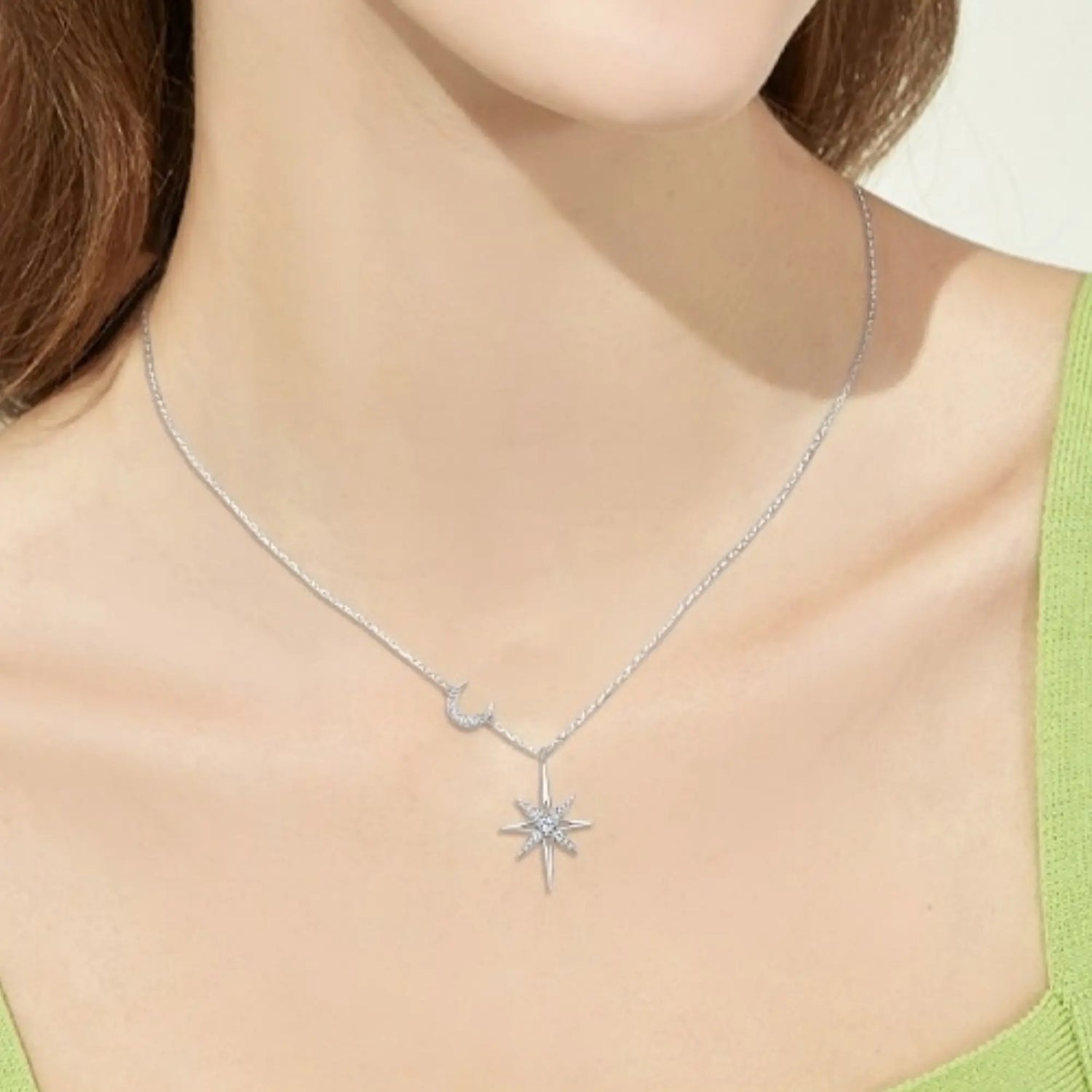 North Star Moissanite Necklace in Silver