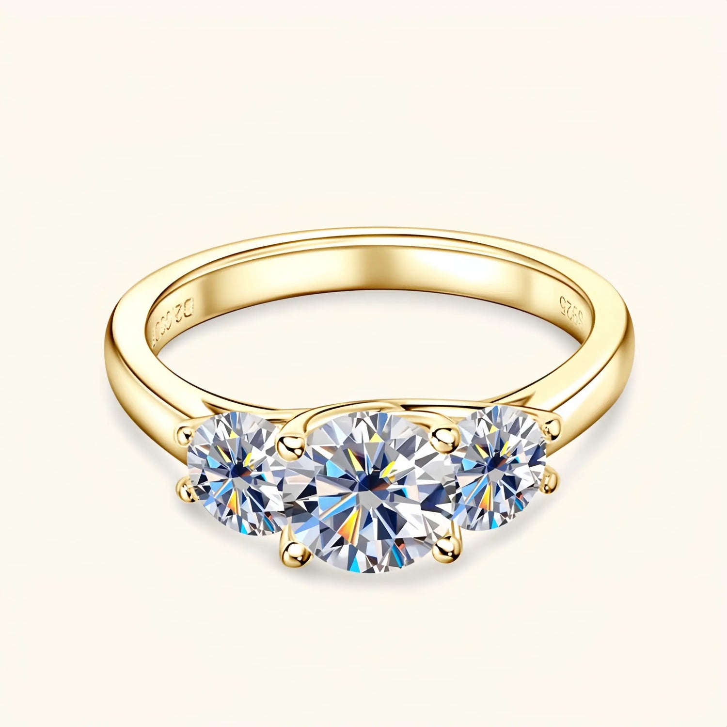 Three Stone Moissanite Engagement Ring in Gold