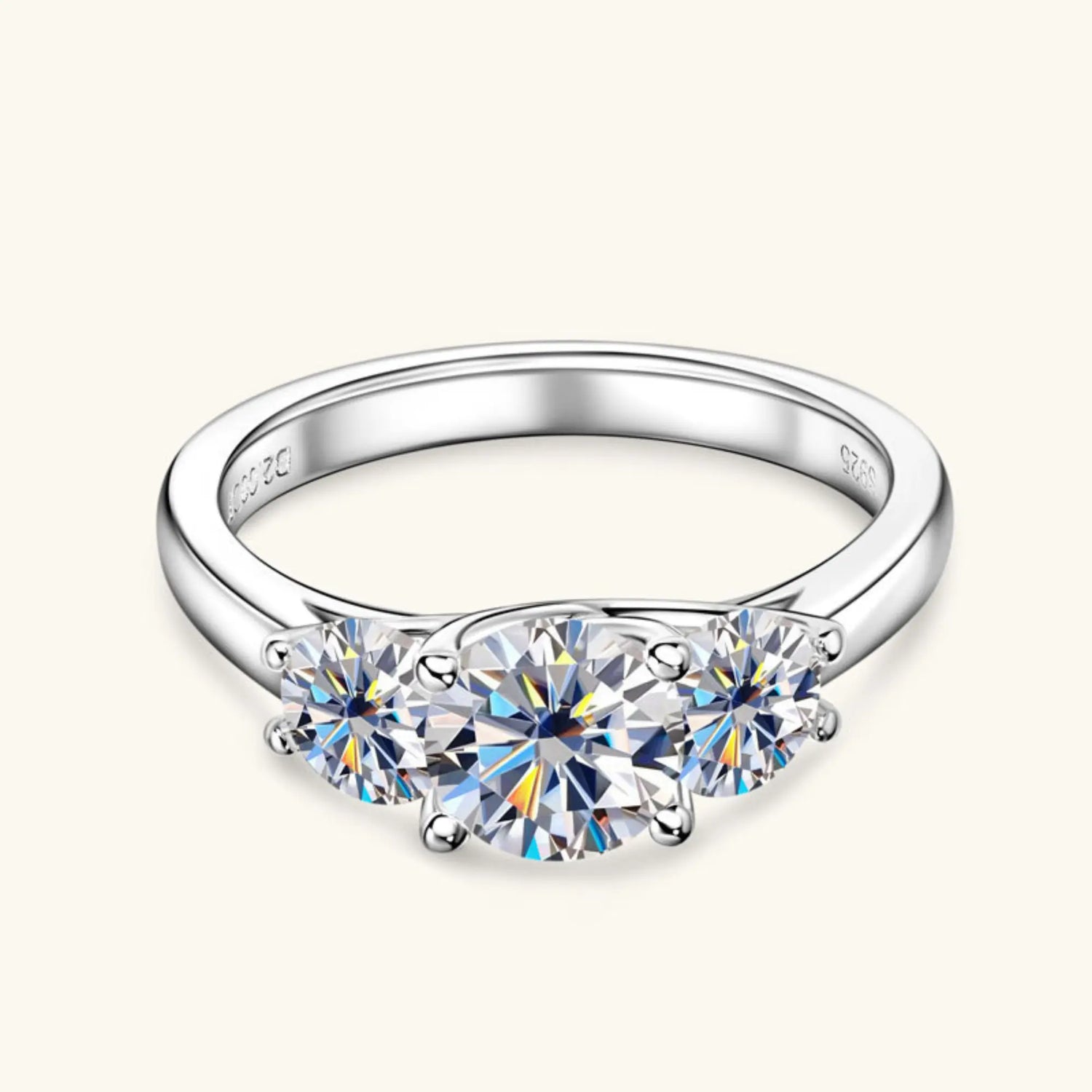 Moissanite Rings Engagement – Three Stone Design(Silver)