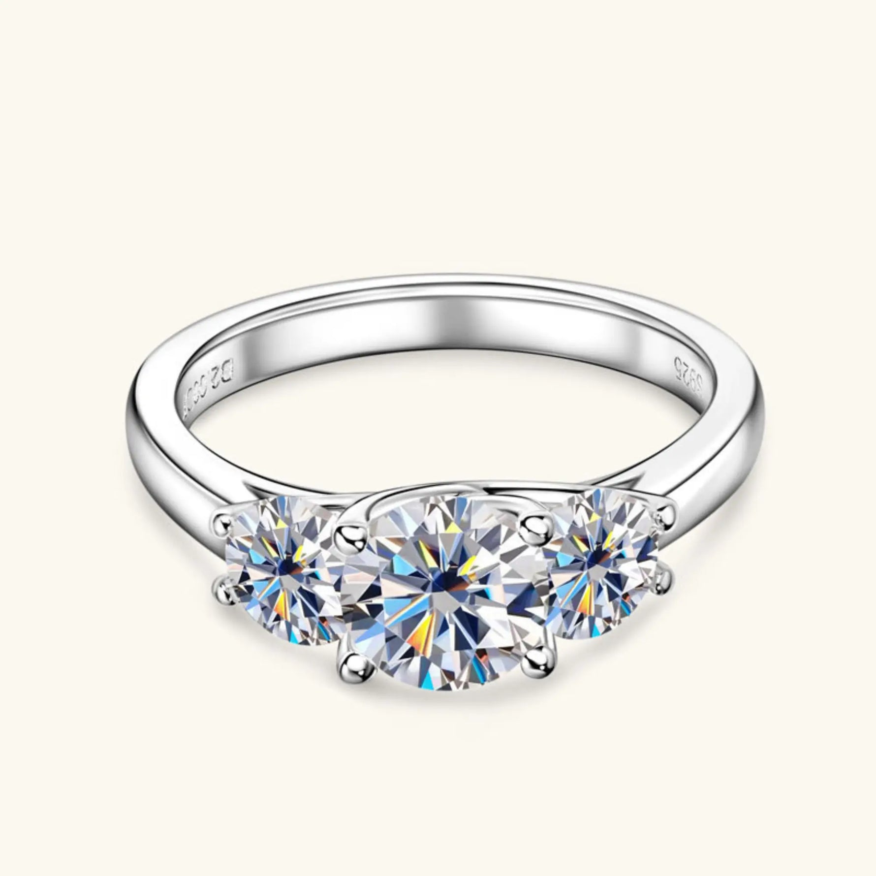 Silver moissanite engagement ring expressing commitment, harmony and devotion.