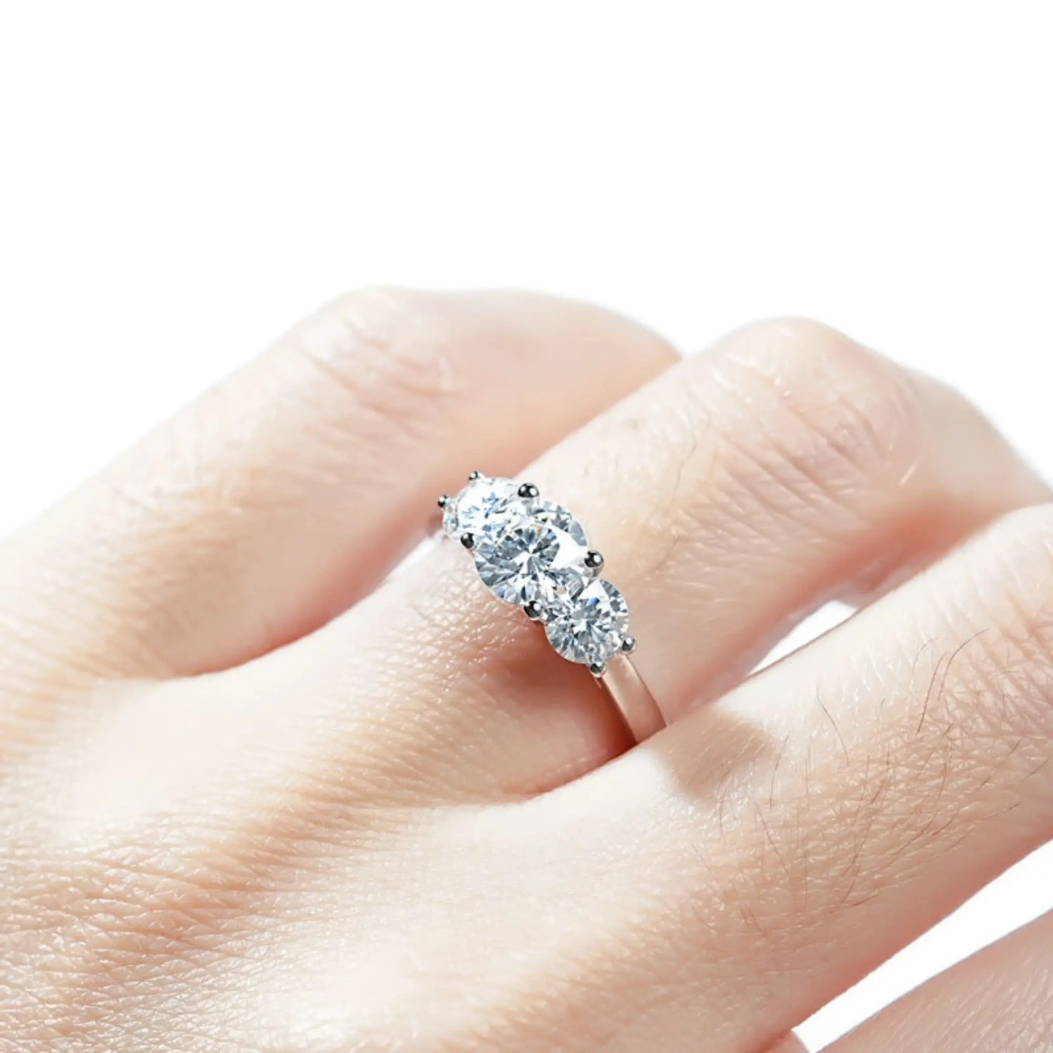 Moissanite Rings Engagement – Three Stone Design(Silver)