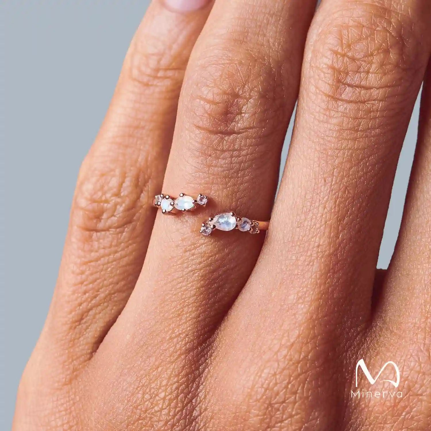 Moonstone Crescent Moon Adjustable Rings