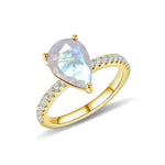 Crystal-cut moonstone jewelry ring with pure lunar reflections for peace and insight.