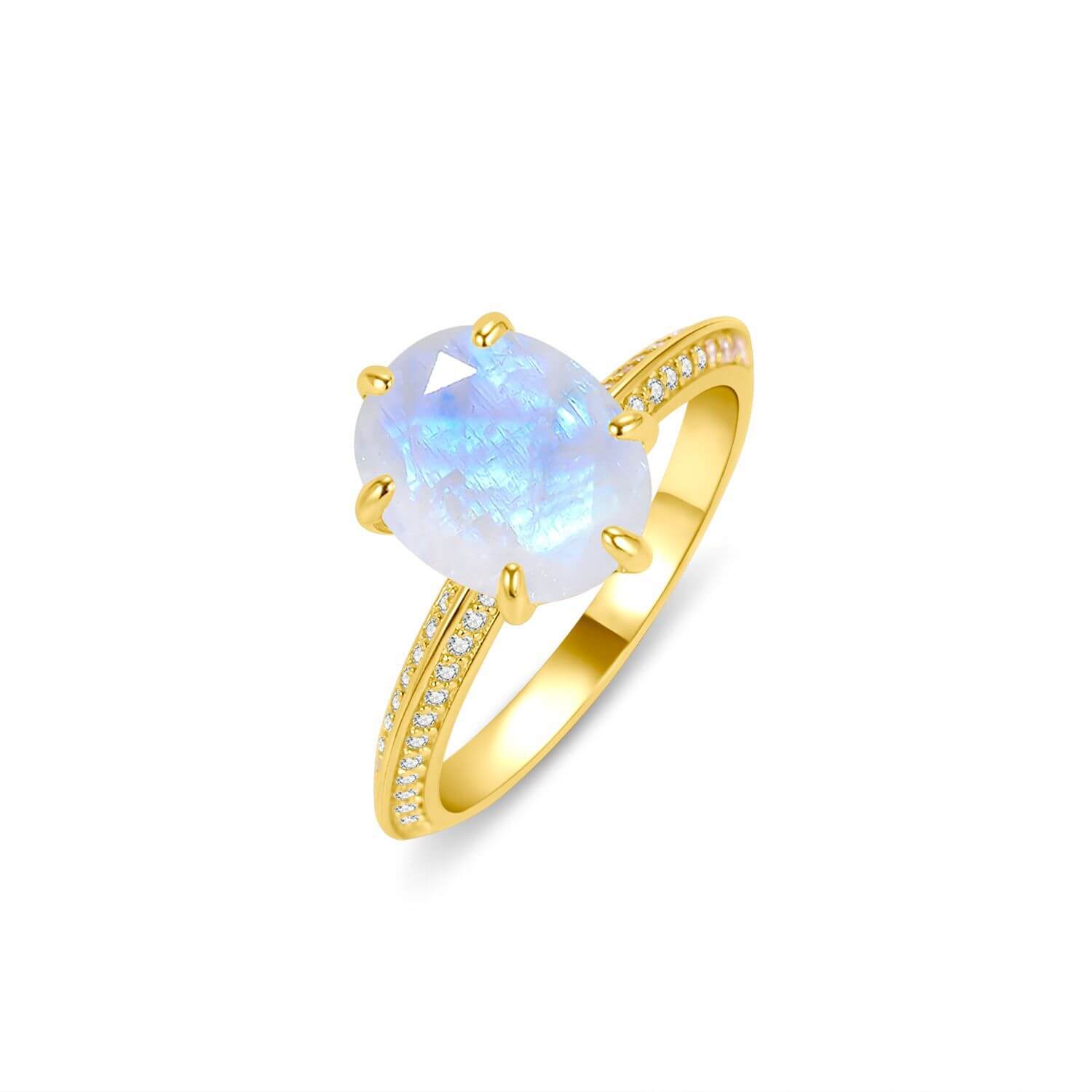 Moonstone engagement jewelry ring glowing with soft light, symbolising emotional harmony and trust.