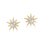 Moonstone jewelry earrings shaped like radiant stars, symbolising clarity and celestial calm.