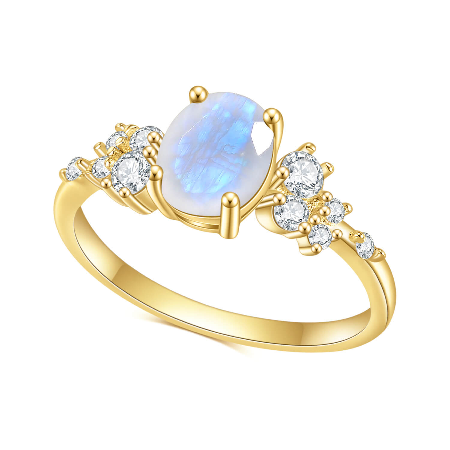 Polished moonstone jewelry ring set in gold, crafted to bring emotional balance and peaceful energy.