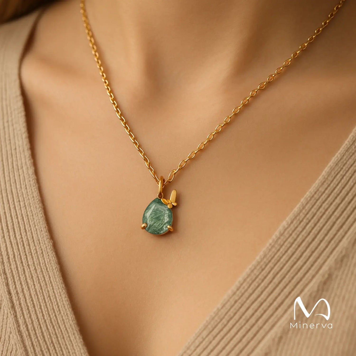 Moss Agate Butterfly Pendant Necklace