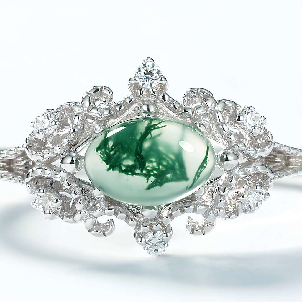 Moss Agate Ring Oval 2024 New Arrival