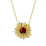 Natural garnet necklace resembling sunflower bloom, symbolising joy and life energy.