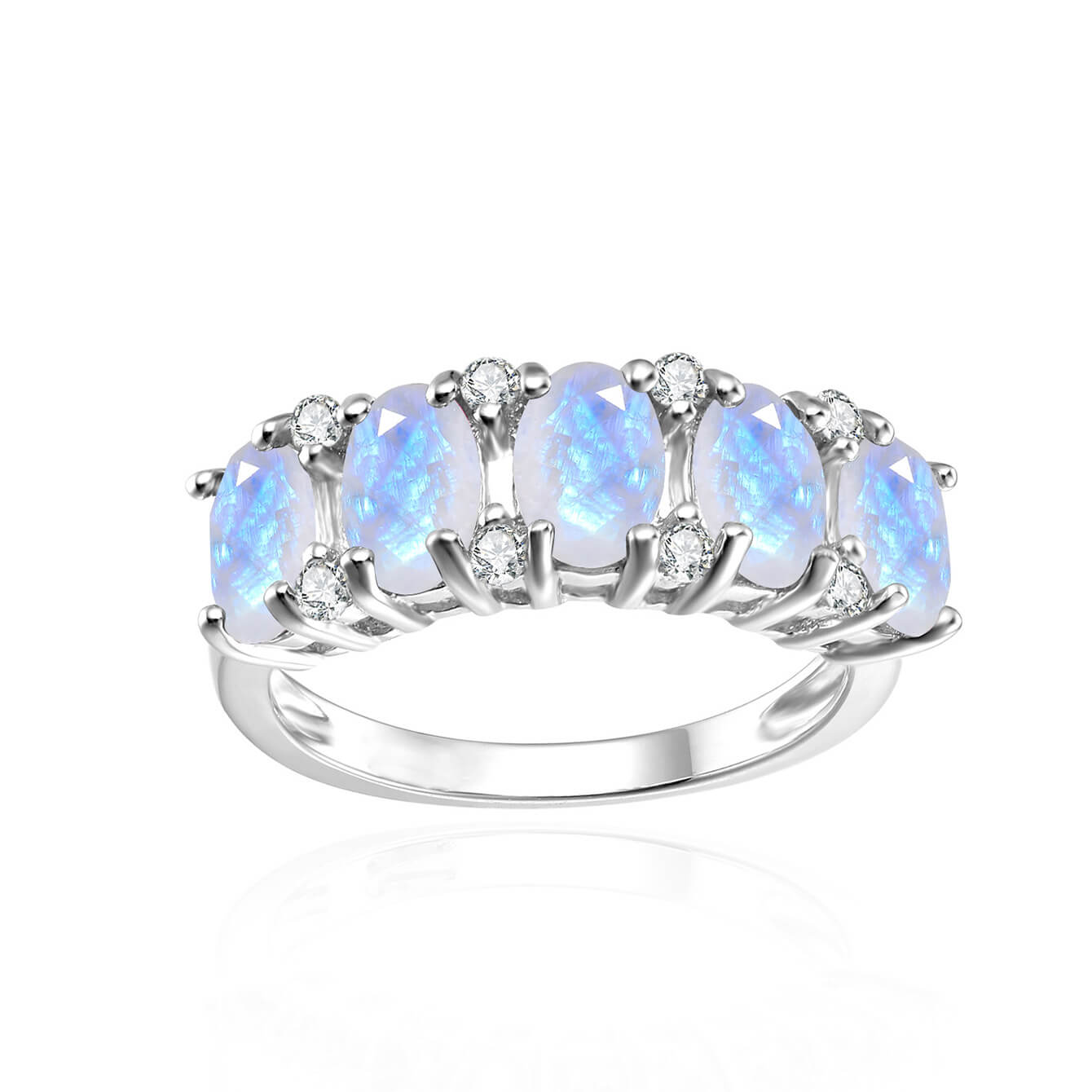 Milky blue moonstone jewelry ring symbolising intuition, serenity and emotional healing.